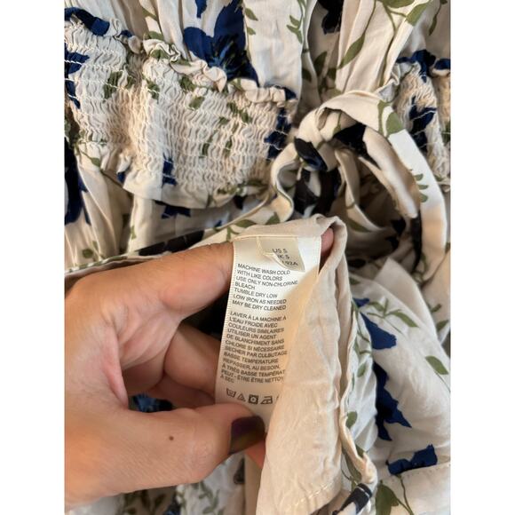 Free People Lighten Up Mini Dress Tea Combo Belted Size Small Floral Ivory - Picture 7 of 7